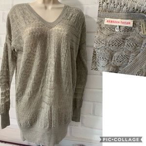 Rebecca Taylor Open Knit LONG Sweater V-Neck